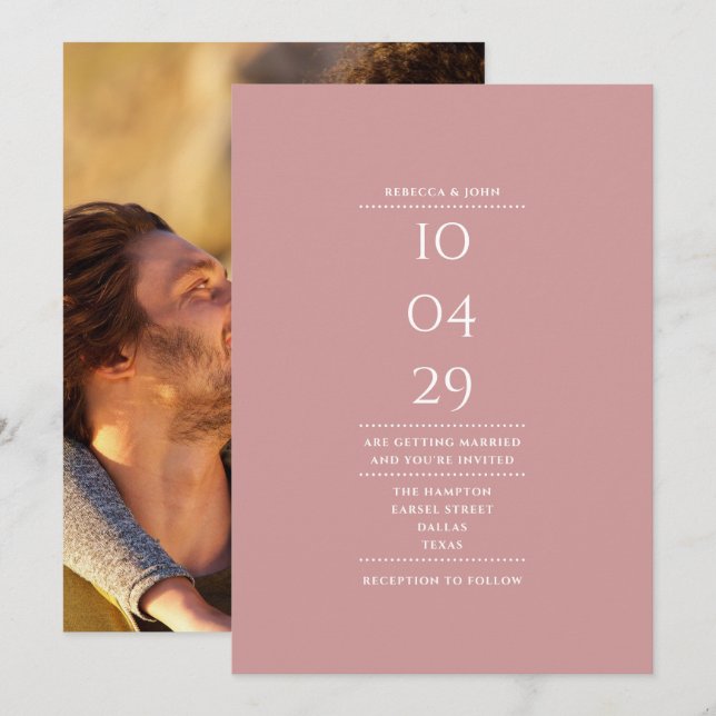 Minimalist Dusty Rose Photo Wedding Date Invitation (Front/Back)