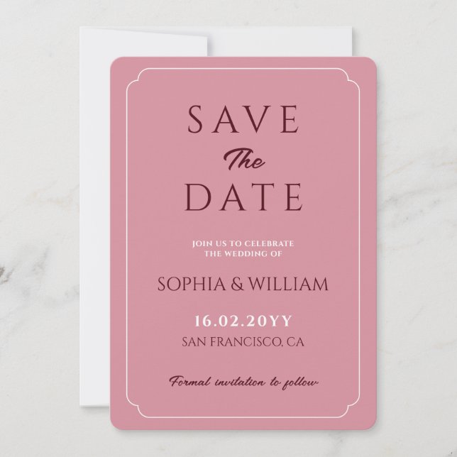 Minimalist Dusty Rose Pink Wedding Save the Date (Front)