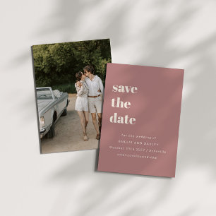 Minimalist Dusty Rose Retro Simple Wedding Photo Save The Date