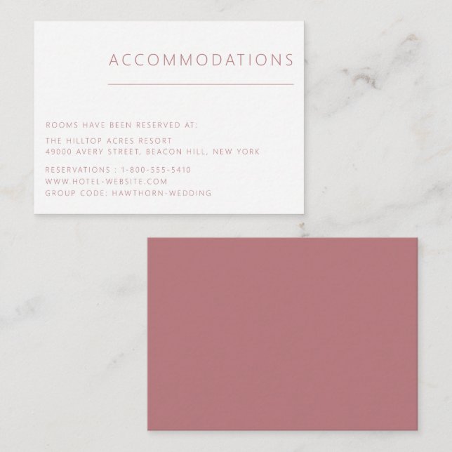 Minimalist Dusty Rose Wedding Accommodations Enclosure Card (Front/Back)