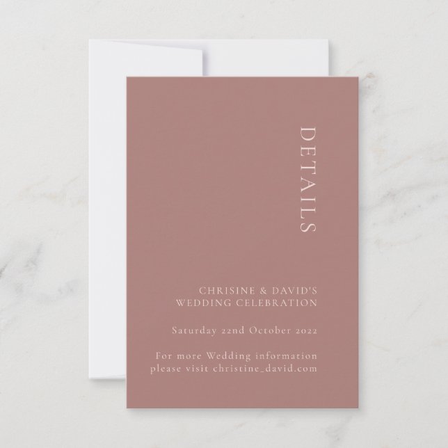 Minimalist Dusty Rose Wedding Details Enclosure Invitation (Front)