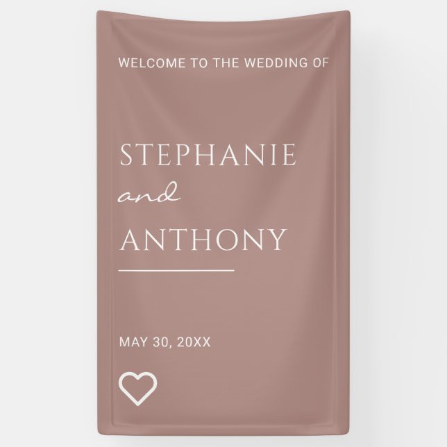 Minimalist Dusty Rose with Heart Modern Wedding  Banner (Vertical)