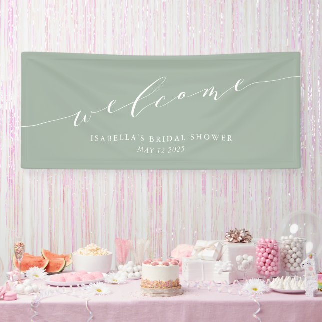 Minimalist Dusty Sage Green Bridal Shower Welcome Banner (Party)