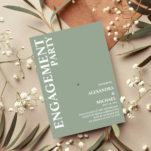 Minimalist Dusty Sage Green Text Based Engagement Invitation