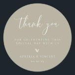 Minimalist Dusty Sage Green Wedding Thank You Classic Round Sticker<br><div class="desc">Minimalist Dusty Sage Green,  wedding thank you favour stickers.</div>