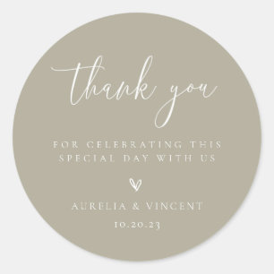 Minimalist Dusty Sage Green Wedding Thank You Classic Round Sticker