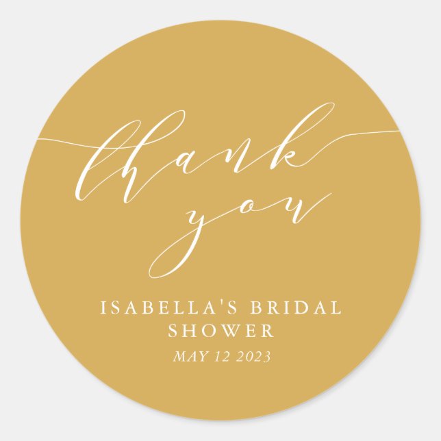 Minimalist Dusty Yellow Bridal Shower Thank You Classic Round Sticker (Front)