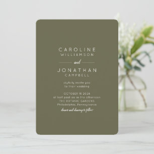 Minimalist Earth Tone Boho Olive Green Wedding  Invitation