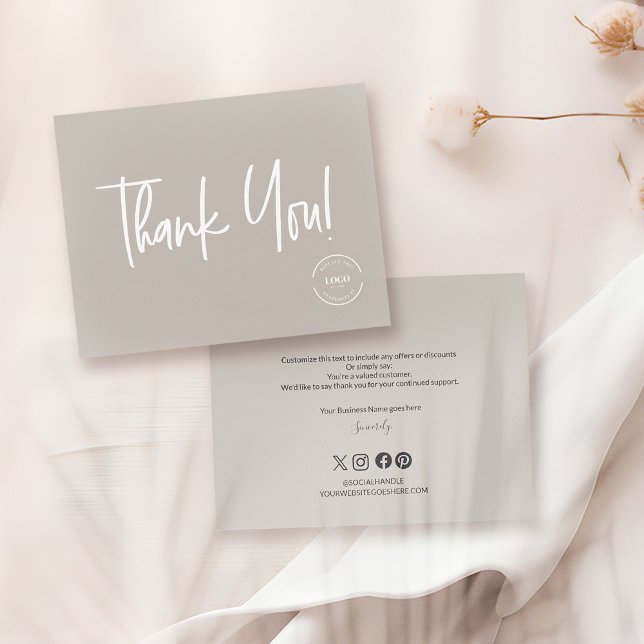 Minimalist Earth-tone Editable business logo text Invitation (Small business Order insert thank you cards with editable text, custom logo, social handle website)