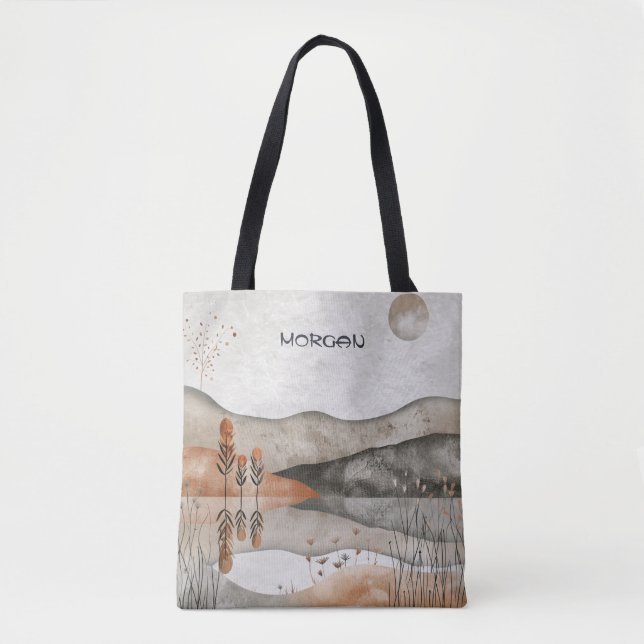 Minimalist Earth-Tone Landscape Tote Bag (Front)