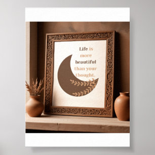 Minimalist Earth Tone Moon & Botanical Life Quote Poster