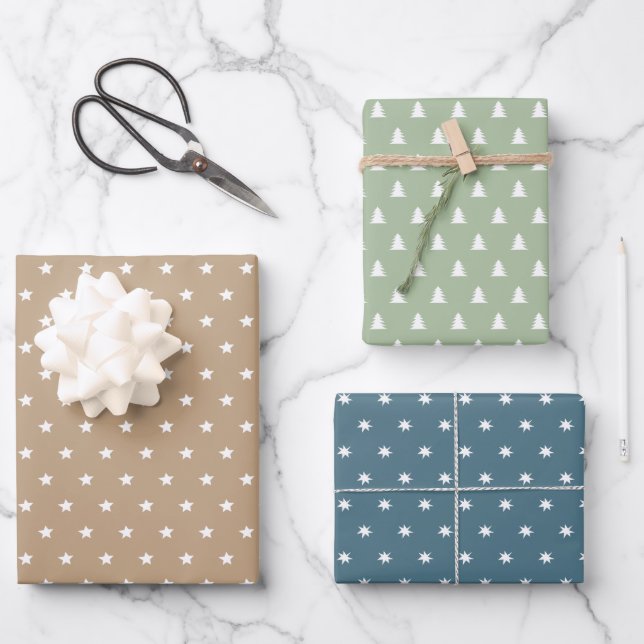Minimalist earth-tone Scandi Christmas Wrapping Paper Sheet (Front)
