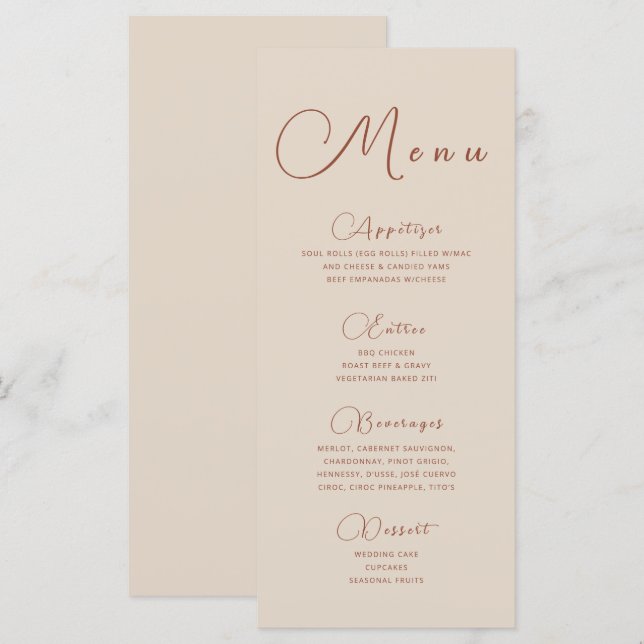 Minimalist Earthy Beige Menu (Front/Back)
