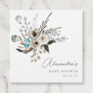 Minimalist Earthy Blue Botanical Baby Shower Favour Tags