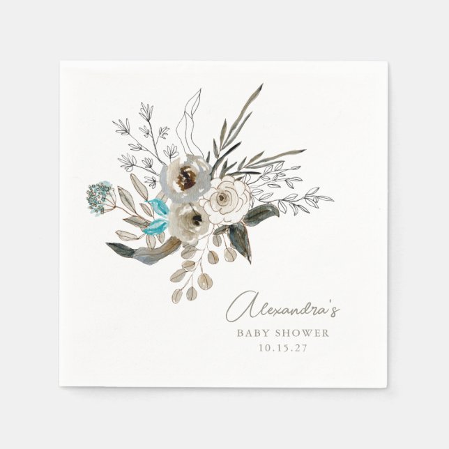 Minimalist Earthy Blue Botanical Baby Shower Napkin (Front)