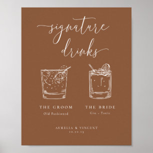 Minimalist Earthy Rust Signature Drinks Poster