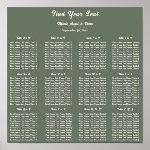 Minimalist Earthy Sage Green 12x12 Seating Plan Poster