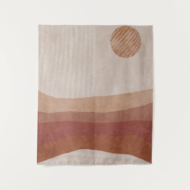 Minimalist Earthy Tones Abstract Landscape Art Tapestry (Front)