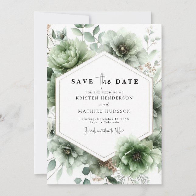 Minimalist Earthy Typography Sage Green Wedding Save The Date (Front)