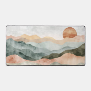 Minimalist Earthy Watercolor Mountain Landscape Desk Mat