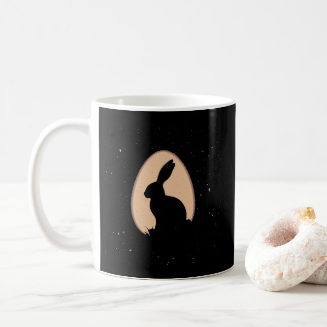 Minimalist Easter Bunny in Egg Shape Coffee Mug (With Donut)
