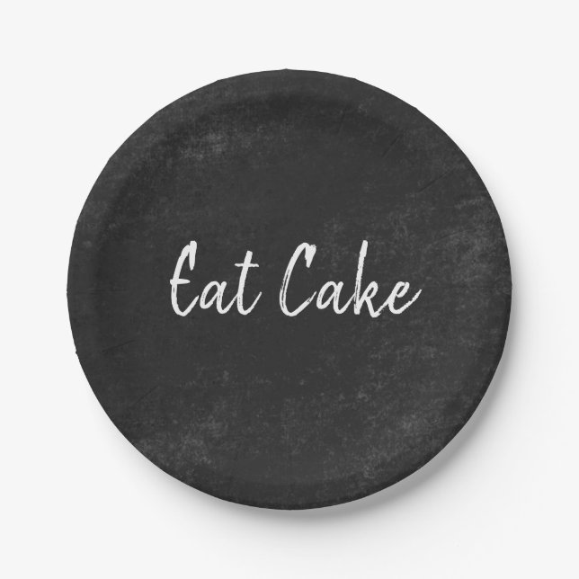 Minimalist Eat Cake Black Grey Blackboard  Paper Plate (Front)