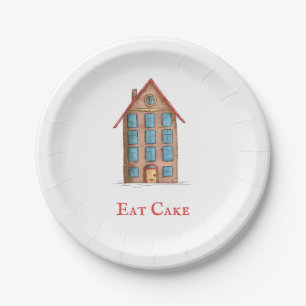 Minimalist Eat Cake Building Housewarming Party Paper Plate