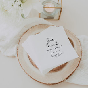 Minimalist Eat Drink We're Married Wedding   Napkin