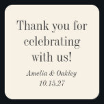 Minimalist Ecru Black Elegant Wedding Thank You Square Sticker<br><div class="desc">Minimalist Ivory Ecru Black Elegant Wedding Custom Thank You Square Sticker</div>