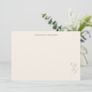 Minimalist Ecru Floral Line Art Elegant Wedding Thank You Card