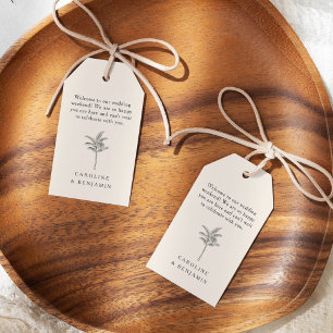 Minimalist Ecru Palm Tree Custom Wedding Welcome  Gift Tags