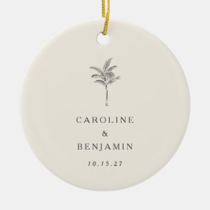 Minimalist Ecru Palm Tree Line Art Custom Wedding Ceramic Tree Decoration
