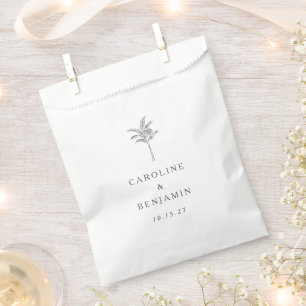 Minimalist Ecru Palm Tree Line Art Custom Wedding Favour Bags