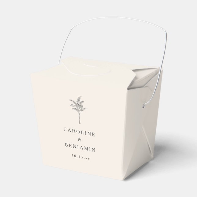 Minimalist Ecru Palm Tree Line Art Custom Wedding Favour Box (Front Side)