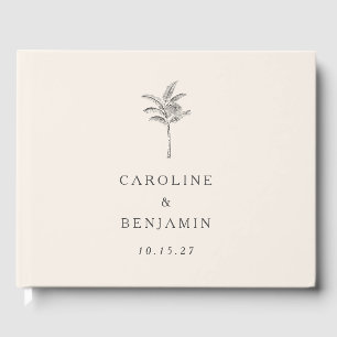 Minimalist Ecru Palm Tree Line Art Custom Wedding Guest Book