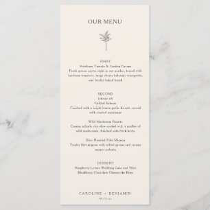 Minimalist Ecru Palm Tree Line Art Custom Wedding Menu