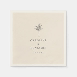 Minimalist Ecru Palm Tree Line Art Custom Wedding Napkin