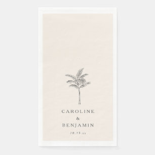 Minimalist Ecru Palm Tree Line Art Custom Wedding Napkin