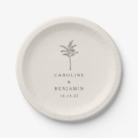 Minimalist Ecru Palm Tree Line Art Custom Wedding