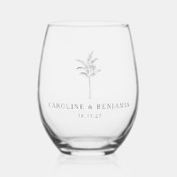 Minimalist Ecru Palm Tree Line Art Custom Wedding