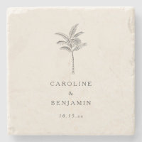 Minimalist Ecru Palm Tree Line Art Custom Wedding