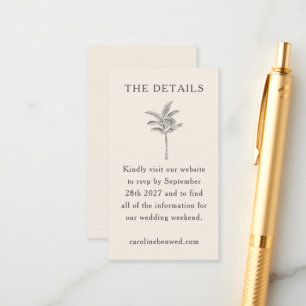 Minimalist Ecru Palm Tree Line Art Elegant Wedding Enclosure Card
