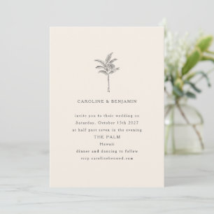 Minimalist Ecru Palm Tree Line Art Elegant Wedding Invitation