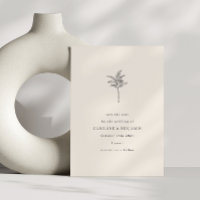 Minimalist Ecru Palm Tree Line Art Elegant Wedding