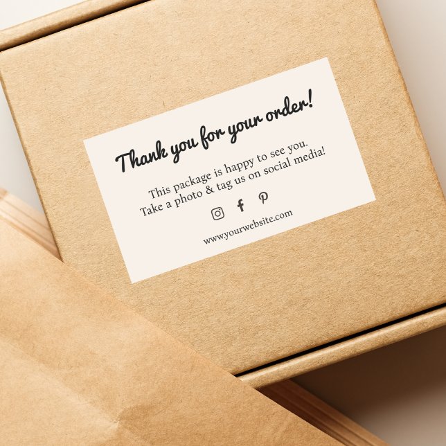 Minimalist Ecru White Black Thank You Shop  Rectangular Sticker (Creator Uploaded)
