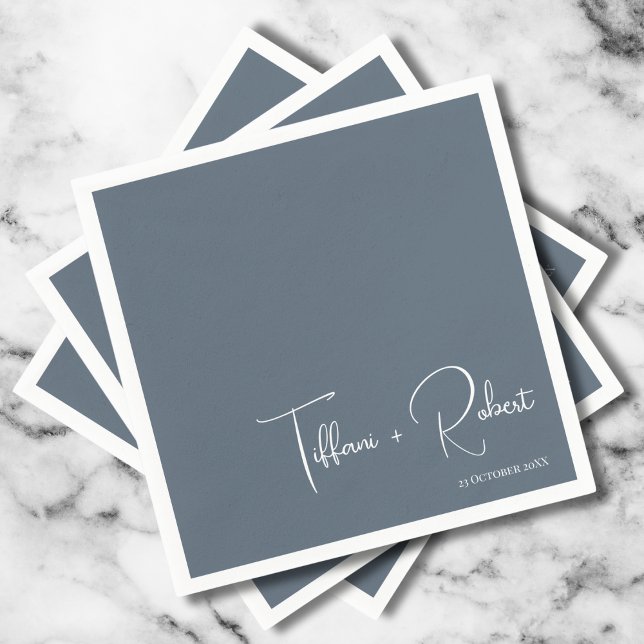 Minimalist Editable Colour Dusty Blue Wedding  Napkin (Creator Uploaded)