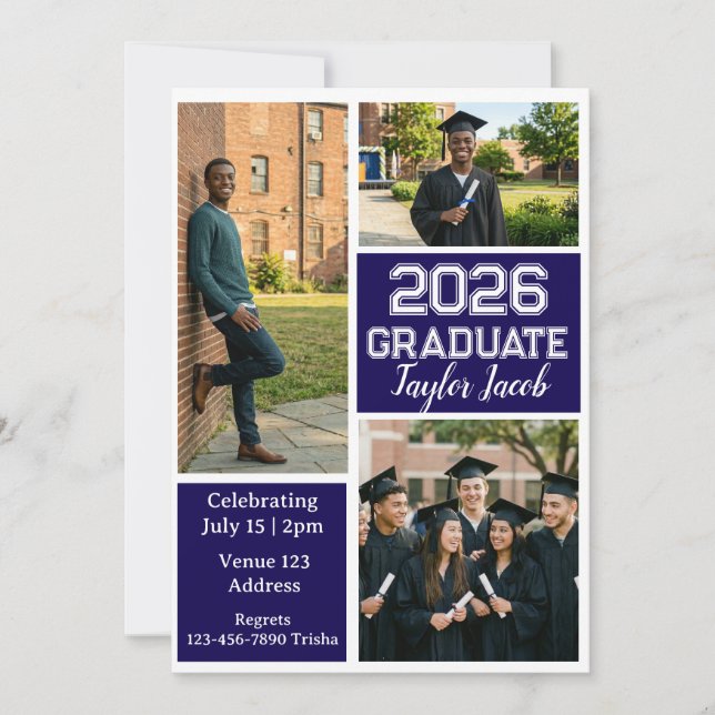 Minimalist Editable Colour Picture Graduation Invitation (Front)