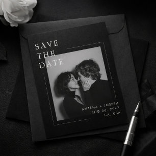 Minimalist Editorial Black White Photo Save the Date