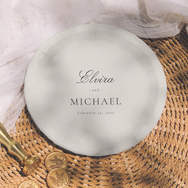 Minimalist Editorial Calligraphy Wedding Paper Plate (Creator Uploaded)