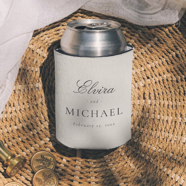 Minimalist Editorial Script Names Wedding Favor Can Cooler (Creator Uploaded)